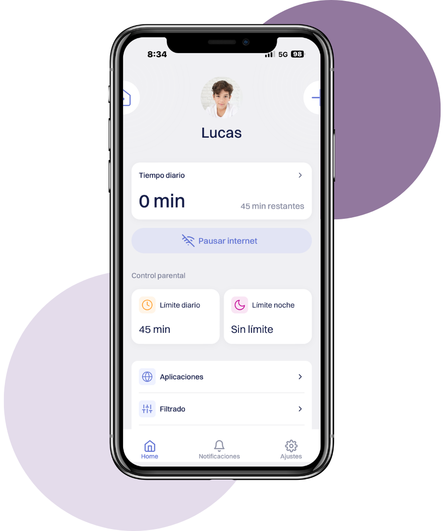 Interfaz de la app de control parental